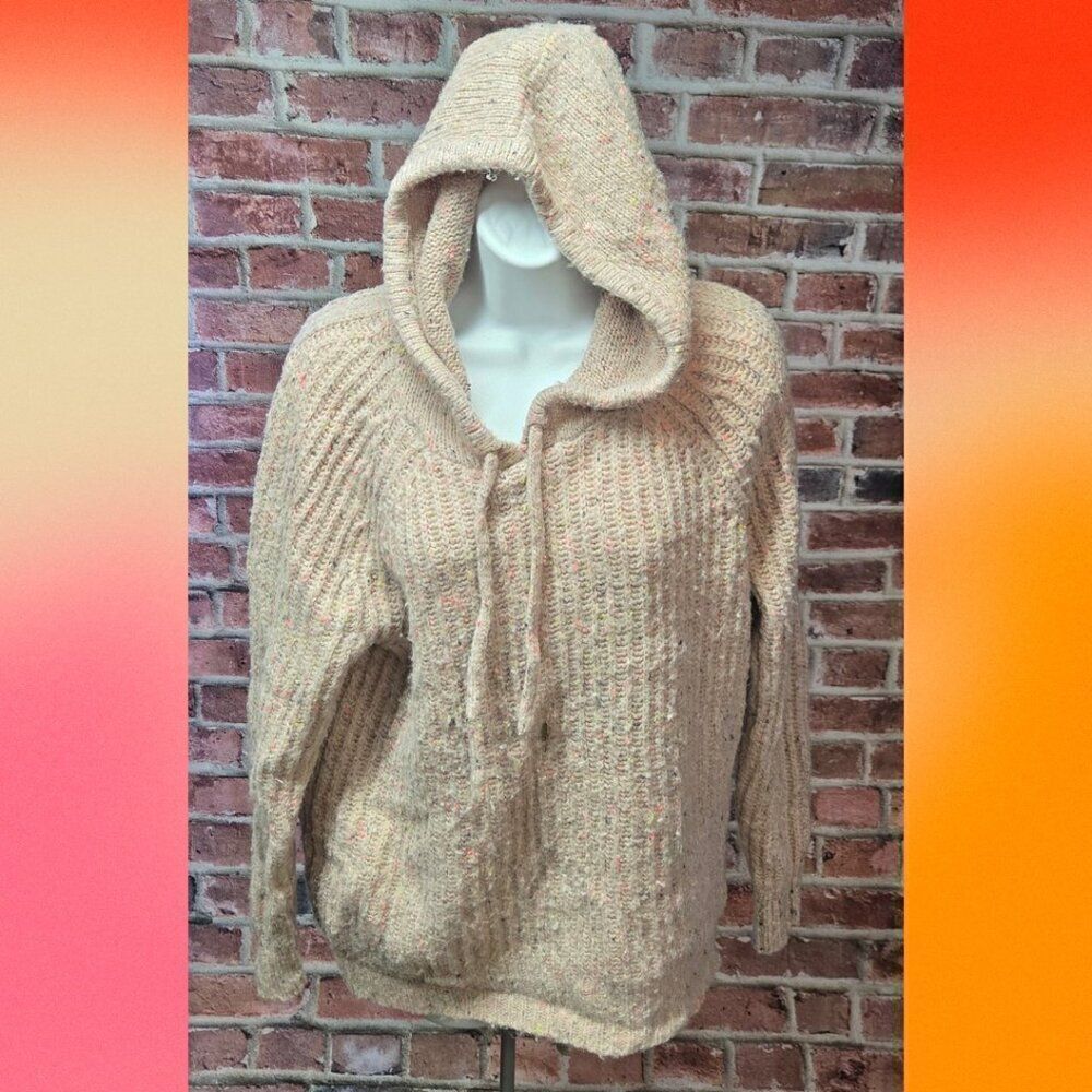 Aerie Ribbed Hooded Sweater – Women’s Size XS Tan Lightweight Wool Blend